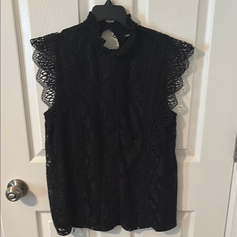 Cable & Gauge Black Ruffled Cut Out Blouse